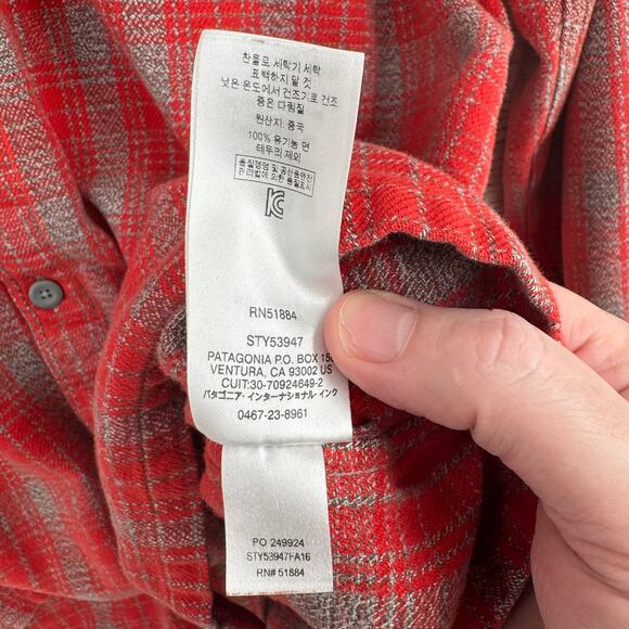 Patagonia Long Sleeved Fjord Flannel Shirt Mens XL Red Gray Plaid - Picture 10 of 14